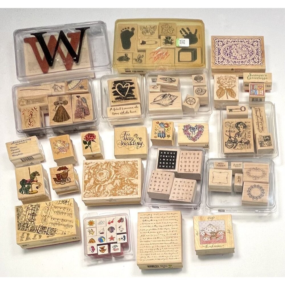 Lot 71 STAMPIN' UP Stamp Affair Rubber Stampede Inkadinkado WOOD STAMPS New/Used